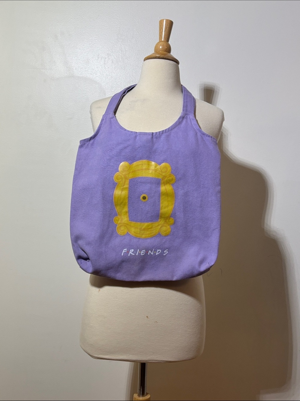 FRIENDS Lavender Tote Bag with Yellow Frame Graphic
